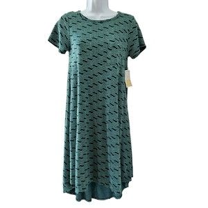 Lularoe Short Sleeve Carly Mint Green Wavy Stripes Dress Size XXS NWT